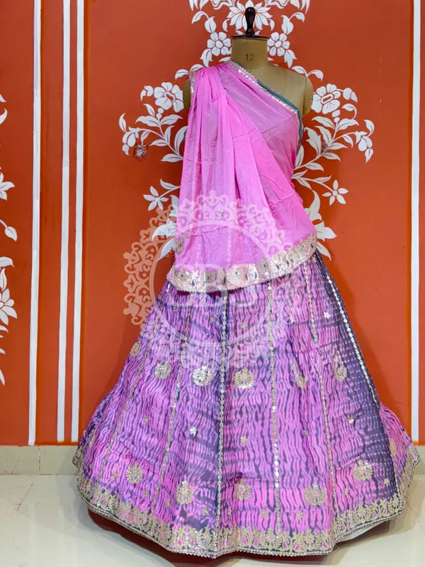 SHIBORI BHANDEJ GOTA PATTI CHINON LEHENGA Purple / Free Size