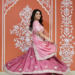 SHIBORI GOTA PATTI CHINON LEHENGA Burgundy