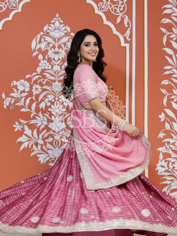 SHIBORI GOTA PATTI CHINON LEHENGA Burgundy