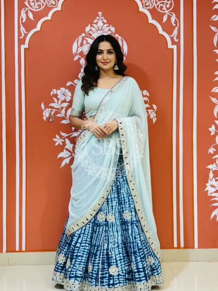 SHIBORI GOTA PATTI CHINON LEHENGA Sky Blue
