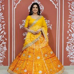 SHIBORI GOTA PATTI CHINON LEHENGA Yellow