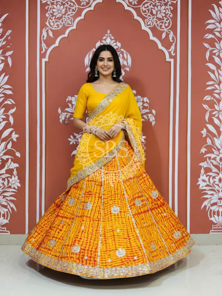 SHIBORI GOTA PATTI CHINON LEHENGA Yellow