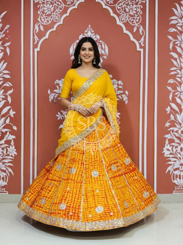 SHIBORI GOTA PATTI CHINON LEHENGA Yellow