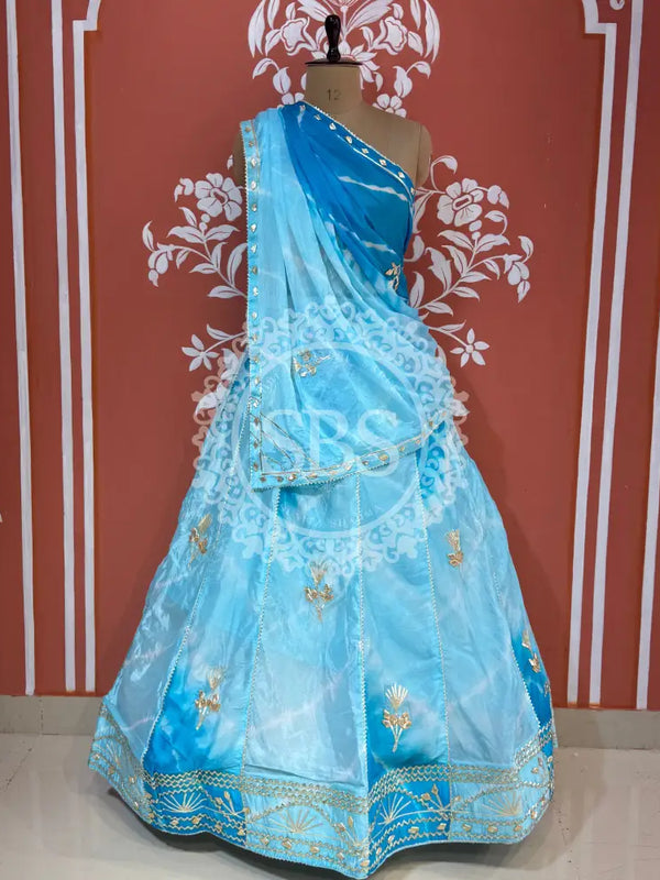 SHIBORI LEHERIYA GOTA PATTI LEHENGA Blue / Free Size