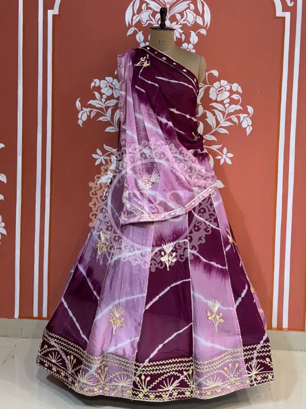 SHIBORI LEHERIYA GOTA PATTI LEHENGA Purple / Free Size