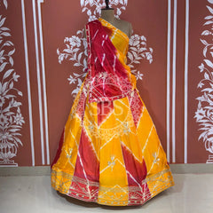 SHIBORI LEHERIYA GOTA PATTI LEHENGA Yellow & Red / Free Size