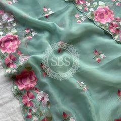 SOFT LINEN SAREE Sky Blue / Free Size