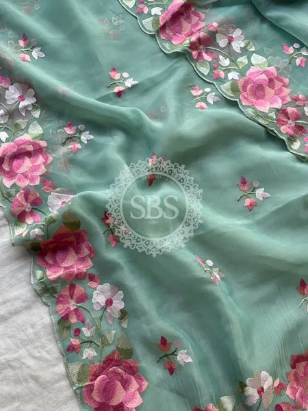 SOFT LINEN SAREE Sky Blue / Free Size