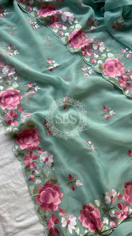 SOFT LINEN SAREE Sky Blue / Free Size