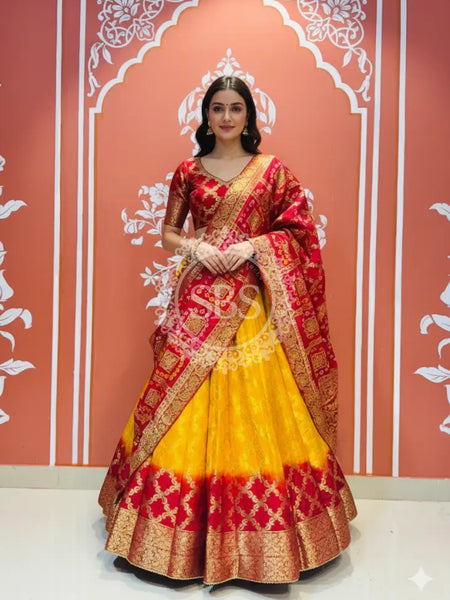 TAFETA SILK 24 KALI GHATCHOLA LEHENGA