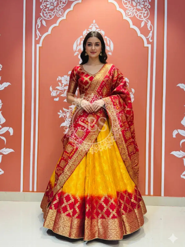 TAFETA SILK 24 KALI GHATCHOLA LEHENGA