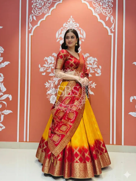 TAFETA SILK 24 KALI GHATCHOLA LEHENGA