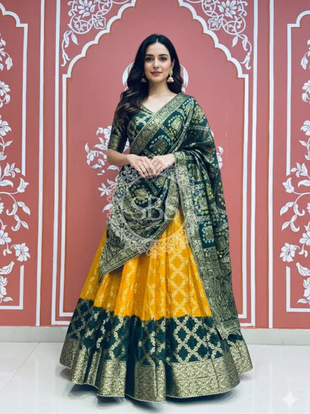 TAFETA SILK 24 KALI GHATCHOLA LEHENGA