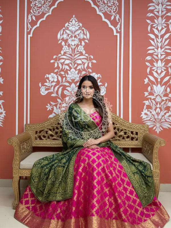 TAFETA SILK 24 KALI GHATCHOLA LEHENGA