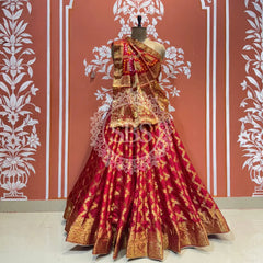 TAFETA SILK 24 KALI GHATCHOLA LEHENGA Maroon / Free Size