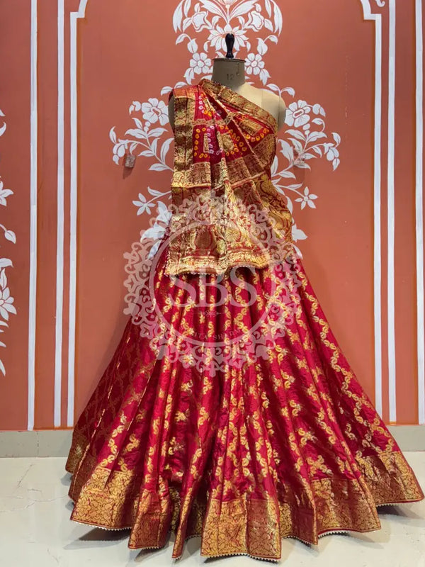 TAFETA SILK 24 KALI GHATCHOLA LEHENGA Maroon / Free Size