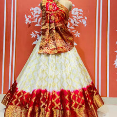 TAFETA SILK 24 KALI GHATCHOLA LEHENGA White / Free Size