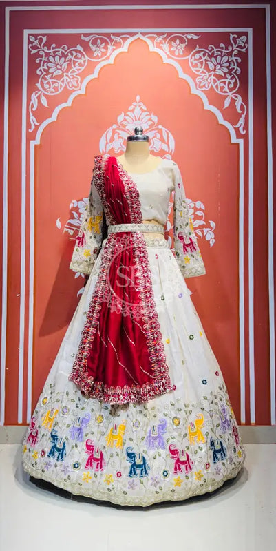TISSUE ELEPHANTH ROYAL LEHENGA SET White