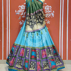 TUSSAR SILK GUJRATI LEHENGA Blue / Free Size