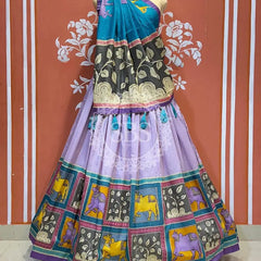 TUSSAR SILK GUJRATI LEHENGA Purple / Free Size