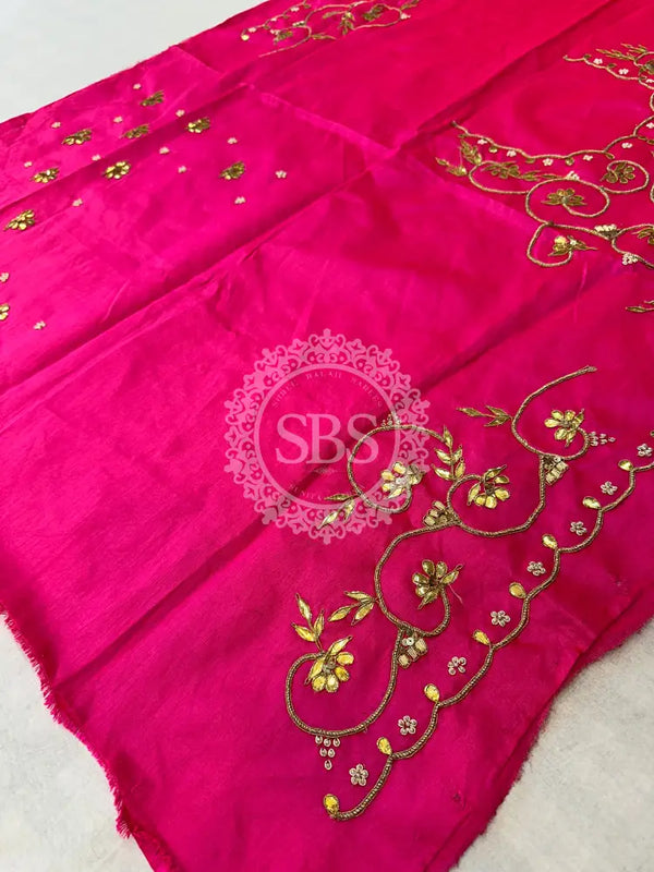 UNSTITCHED SILK GOTA PATTI HANDWORK BLOUSE