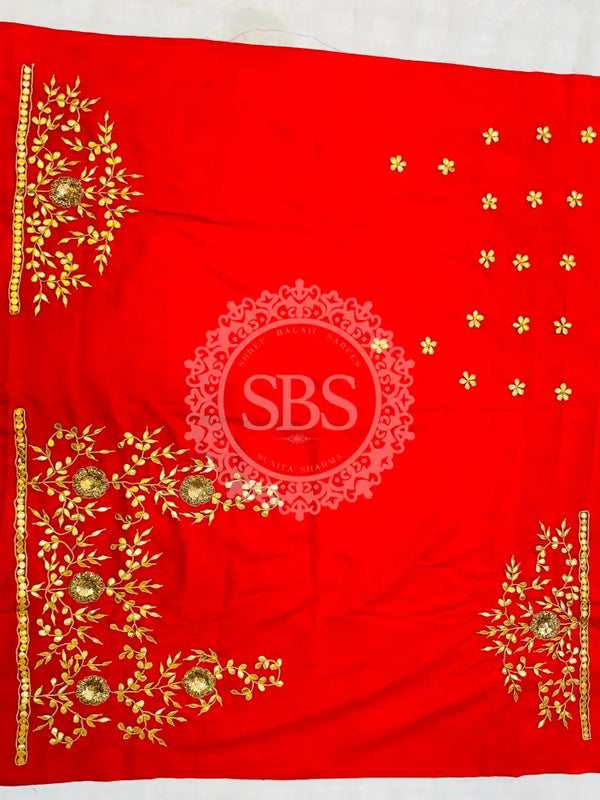 UNSTITCHED SILK GOTA PATTI HANDWORK BLOUSE