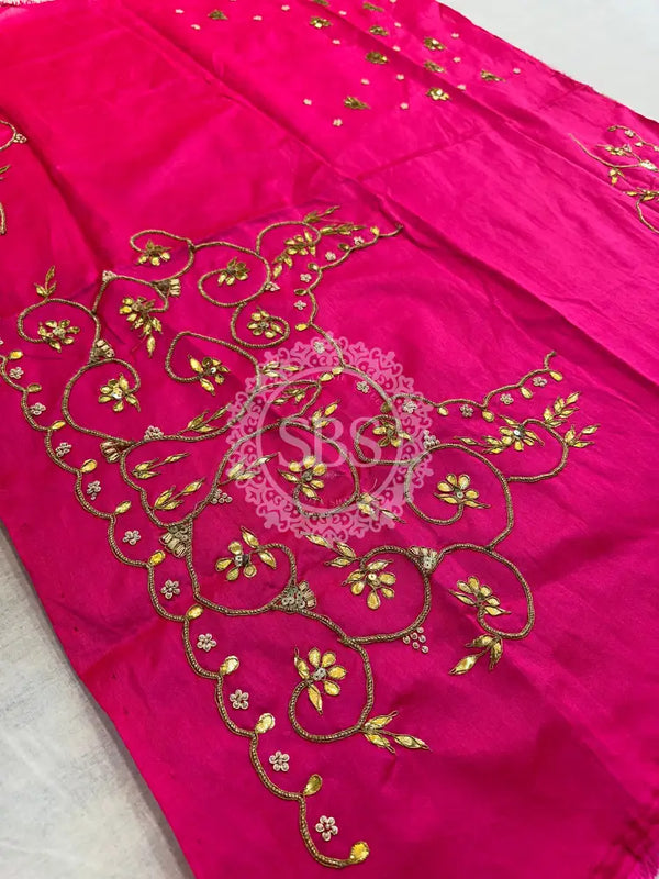 UNSTITCHED SILK GOTA PATTI HANDWORK BLOUSE