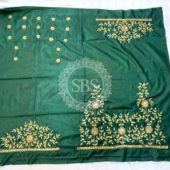 UNSTITCHED SILK GOTA PATTI HANDWORK BLOUSE Green / Free Size