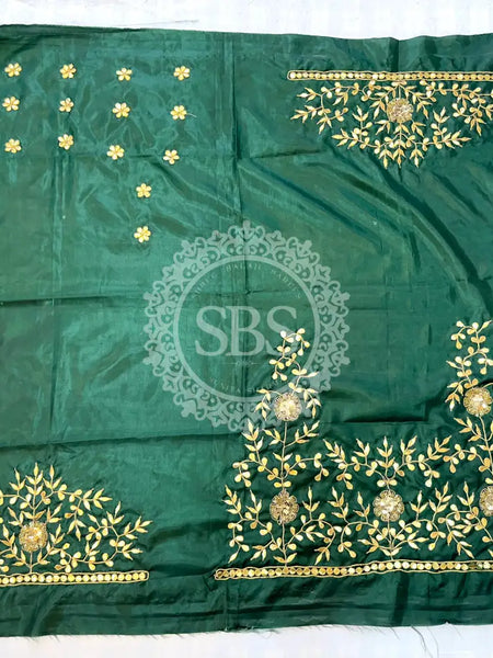 UNSTITCHED SILK GOTA PATTI HANDWORK BLOUSE Green / Free Size
