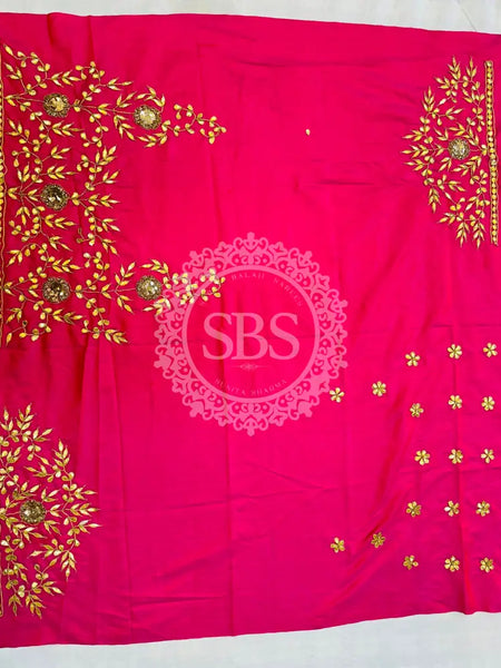 UNSTITCHED SILK GOTA PATTI HANDWORK BLOUSE Pink / Free Size