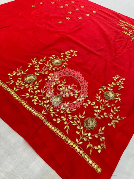 UNSTITCHED SILK GOTA PATTI HANDWORK BLOUSE Red / Free Size