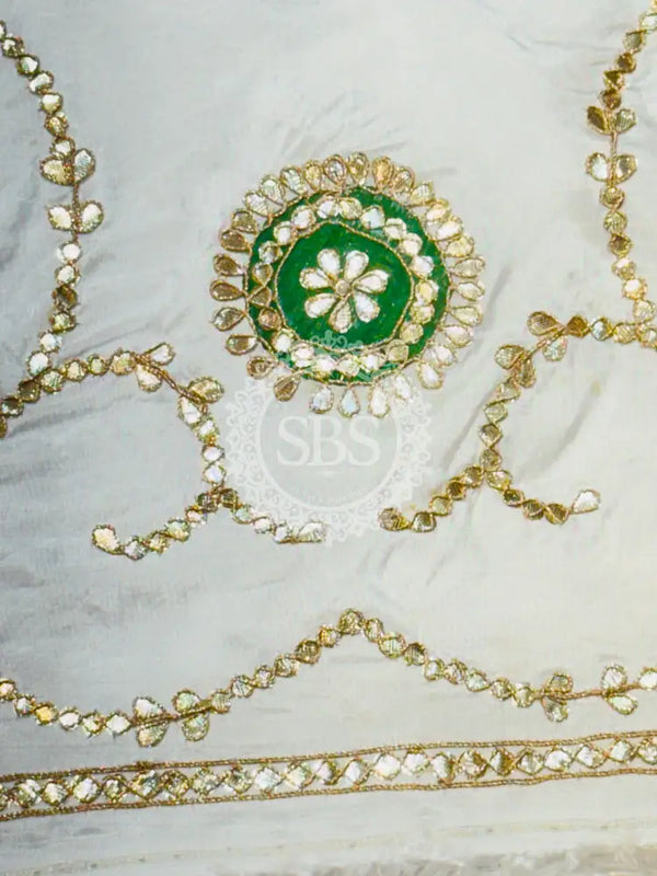 UPADA SILK GOTA PATTI BHANDEJ LEHENGA Pink & White / Free Size