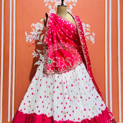 UPADA SILK GOTA PATTI BHANDEJ LEHENGA Pink & White / Free Size