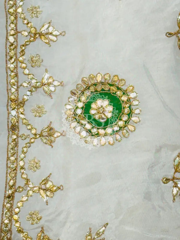 UPADA SILK GOTA PATTI BHANDEJ LEHENGA Pink & White / Free Size