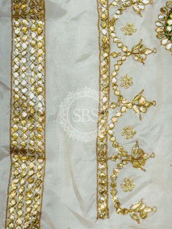 UPADA SILK GOTA PATTI BHANDEJ LEHENGA Pink & White / Free Size