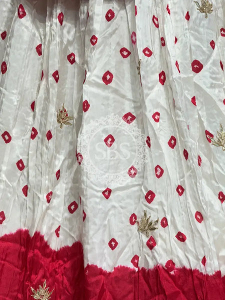 UPADA SILK GOTA PATTI BHANDEJ LEHENGA Pink & White / Free Size