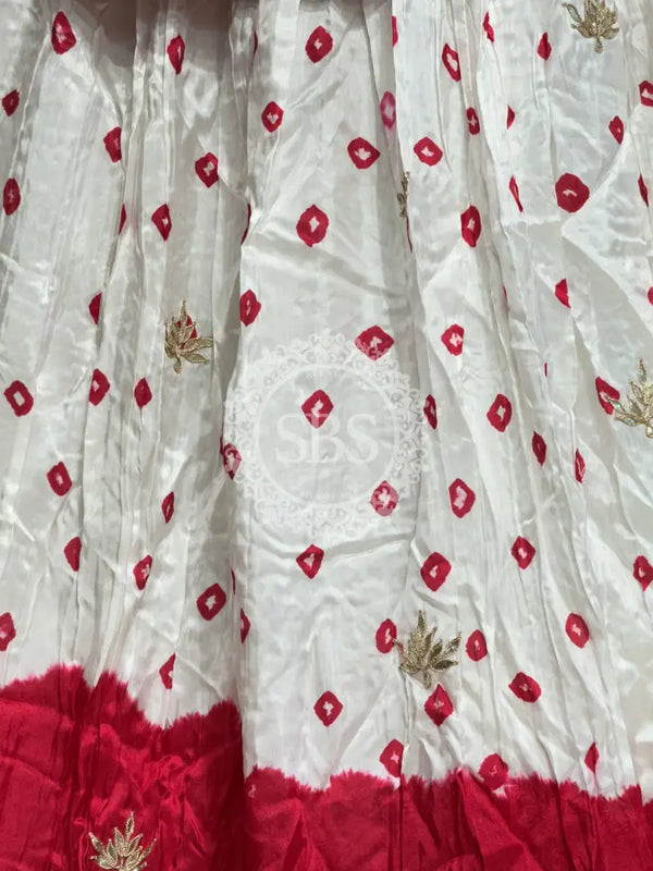 UPADA SILK GOTA PATTI BHANDEJ LEHENGA Pink & White / Free Size