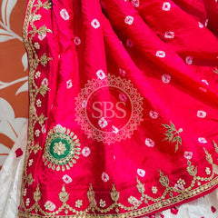 UPADA SILK GOTA PATTI BHANDEJ LEHENGA Pink & White / Free Size