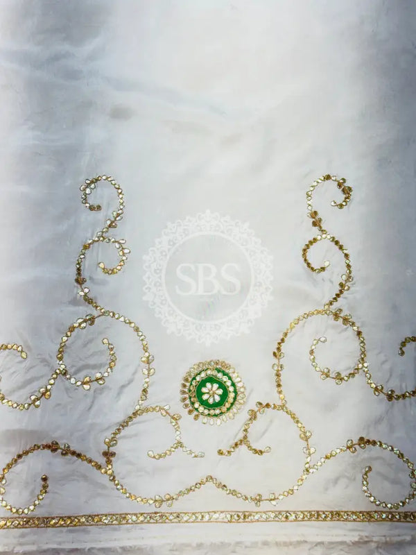 UPADA SILK GOTA PATTI BHANDEJ LEHENGA Pink & White / Free Size