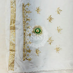 UPADA SILK GOTA PATTI BHANDEJ LEHENGA Pink & White / Free Size