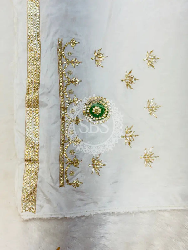 UPADA SILK GOTA PATTI BHANDEJ LEHENGA Pink & White / Free Size