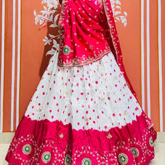 UPADA SILK GOTA PATTI BHANDEJ LEHENGA Pink & White / Free Size