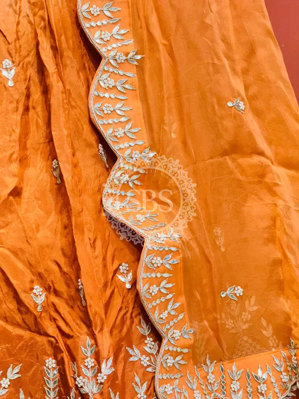 UPADA SILK GOTA PATTI LEHENGA ORANGE / Free Size