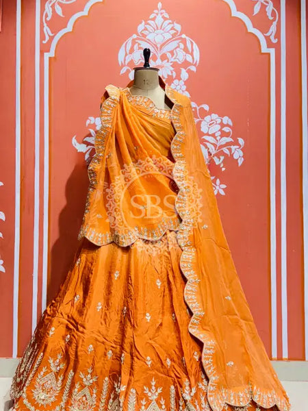 UPADA SILK GOTA PATTI LEHENGA ORANGE / Free Size