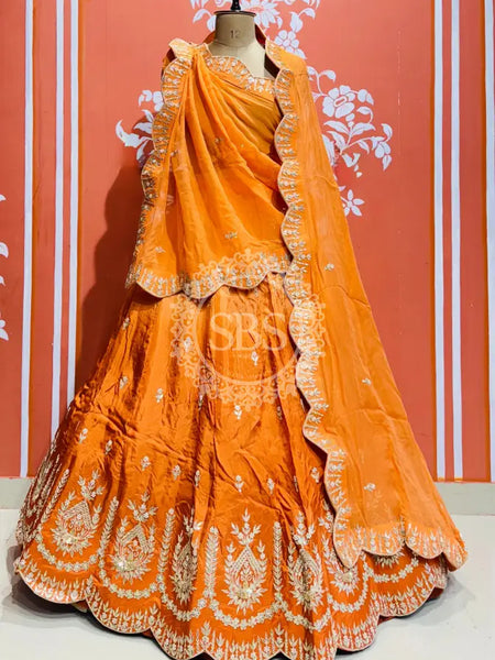 UPADA SILK GOTA PATTI LEHENGA ORANGE / Free Size