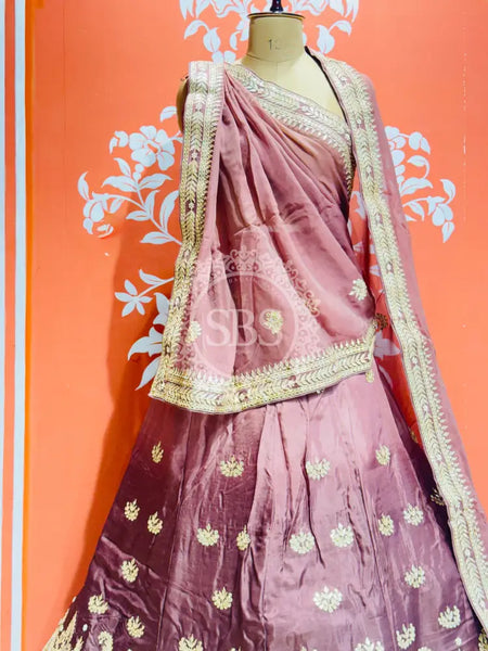 UPADA SILK GOTA PATTI LEHENGA Wine / Free Size