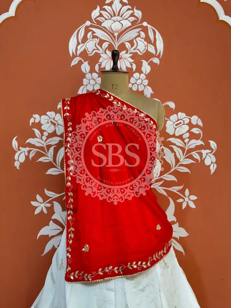UPADA SILK HANDWORK GOTA PATTI LEHENGA Red & White / Free Size