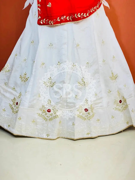 UPADA SILK HANDWORK GOTA PATTI LEHENGA Red & White / Free Size