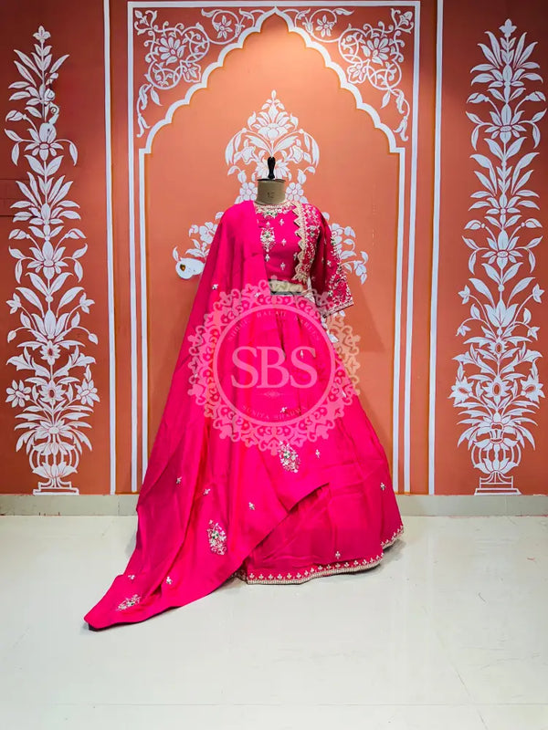 UPADA SILK HANDWORK INDO WESTERN Pink / Free Size