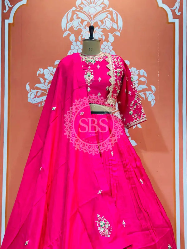 UPADA SILK HANDWORK INDO WESTERN Pink / Free Size